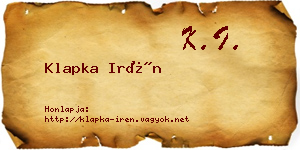 Klapka Irén névjegykártya